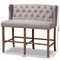 Baxton Studio Alira Grey Upholstered Walnut Wood Button Tufted Bar Stool Bench 160-9948 - alternate 3